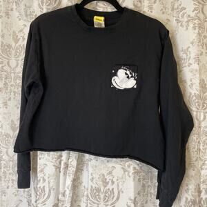 Disney - Mickey Mouse Pocket - Women’s Crop Shirt Long Sleeve Black Size Medium